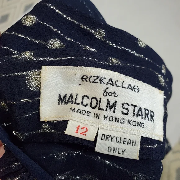 Vintage Rizkallah for Malcolm Starr Navy Gold Blouse Size 12